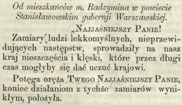 list radzyminiaków do cara