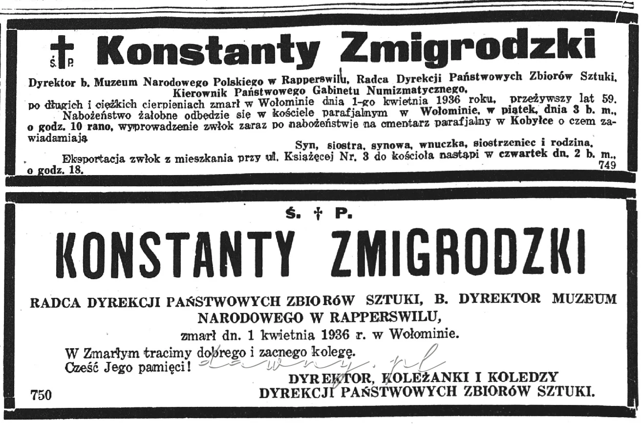 Nekrologi Konstantego Żmigrodzkiego