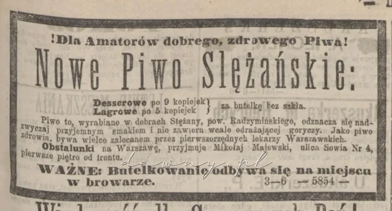 Reklama browar w Ślężanach, rok 1879