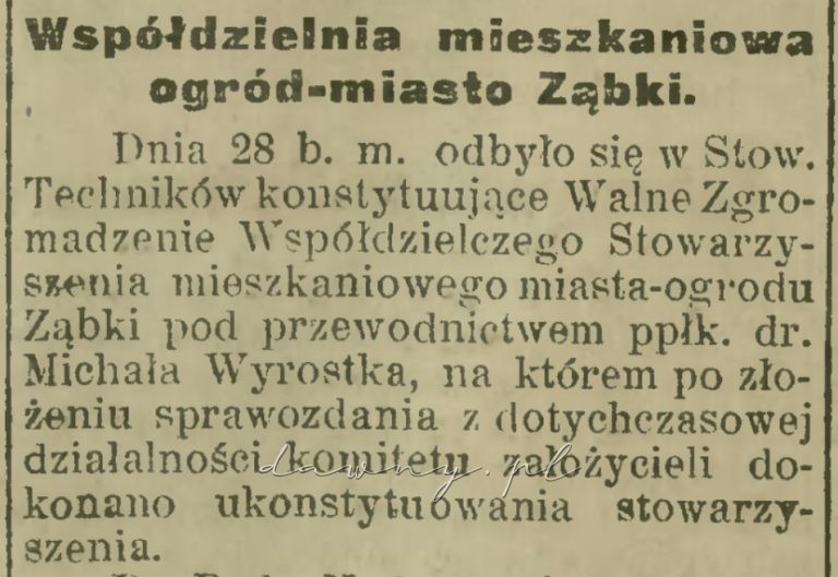 współdzielnia mieszkaniowa ząbki 1921