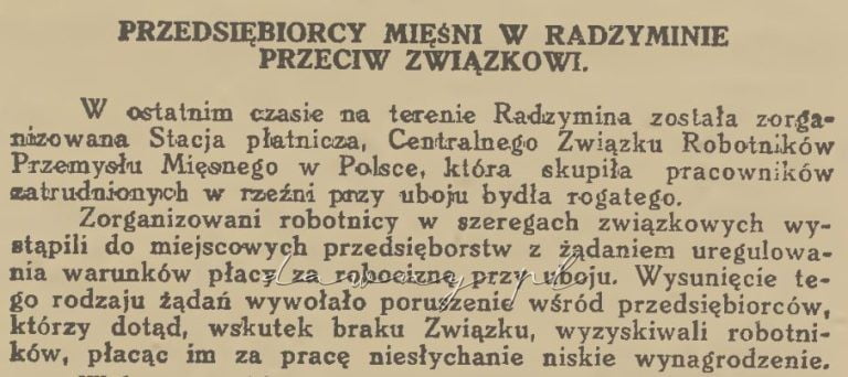 związek robotników radzymin 1930