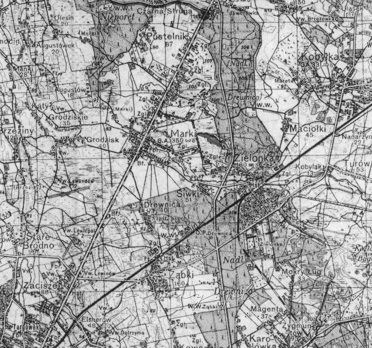 Okolice Zielonki, mapa z 1942 roku.