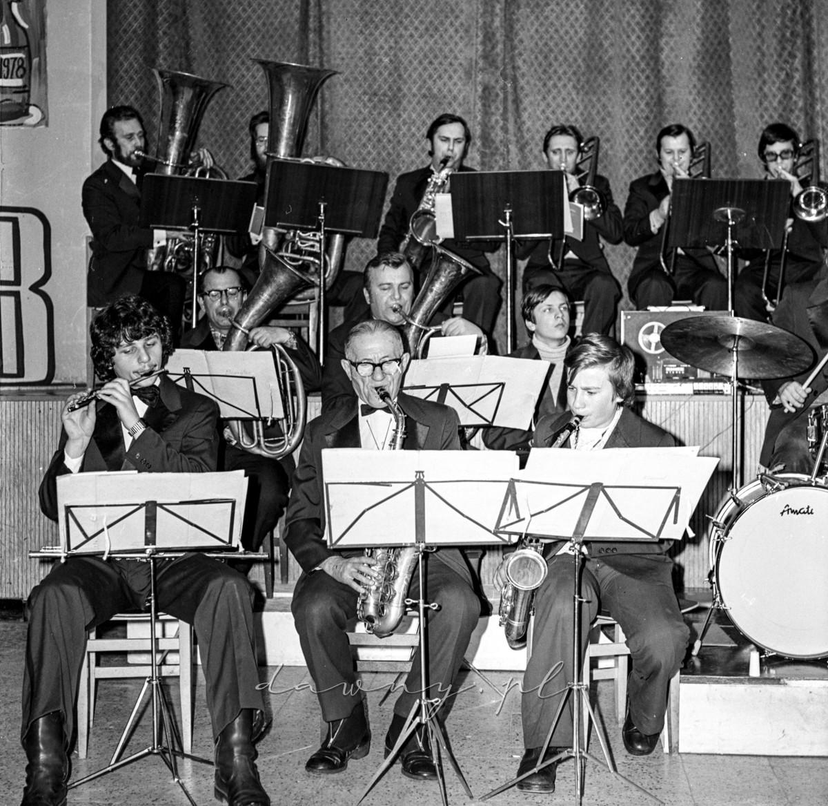 Rok 1979 - próba orkiestry dętej w ZDK Szklarynka w Wołominie. Fot. Bolesław Szulim.