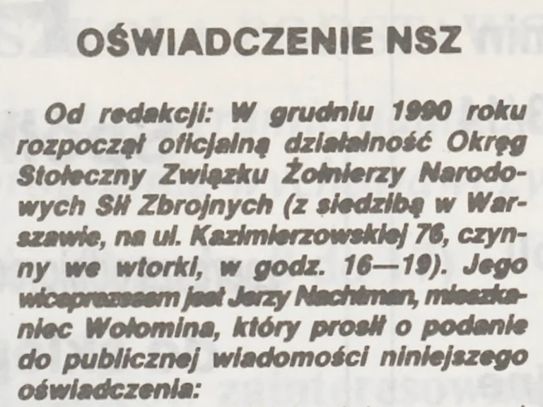 1991 oświadczenie NSZ