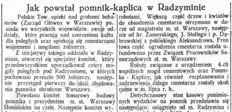 Pomnik kaplica radzymin 1927