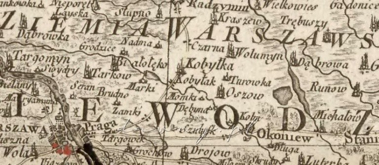 Fragment mapy Mazowsza z roku 1772