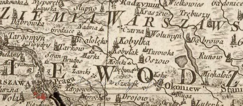 Fragment mapy Mazowsza z roku 1772