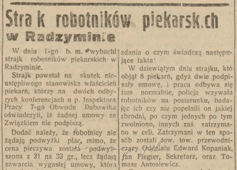 Strajk piekarzy w Radzyminie, rok