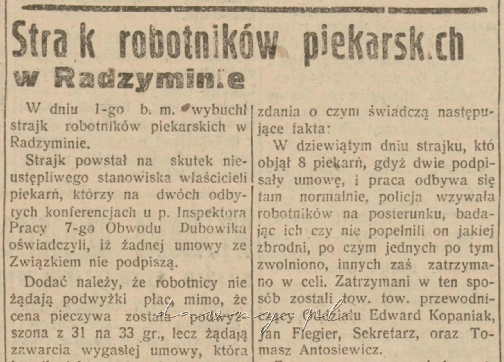 Strajk piekarzy w Radzyminie, rok