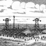 Rysunki z obozu jenieckiego nr 270 Borowicze (Лагер 270 Боровичи) wykonane przez byłego jeńca Kurta Elferinga. Źródło: Żarowska Izba Historyczna