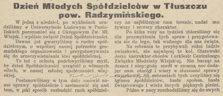 Dzień Młodych Spółdzielców w Tłuszczu