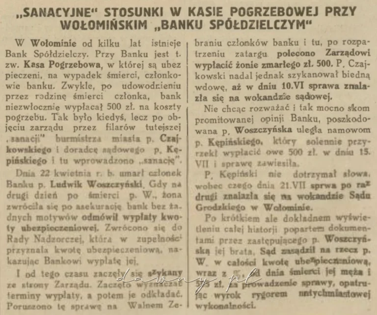 Kasa Pogrzebowa, Wołomin