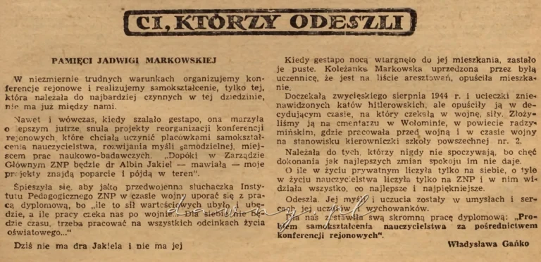 Pamięci Jadwigi Markowskiej