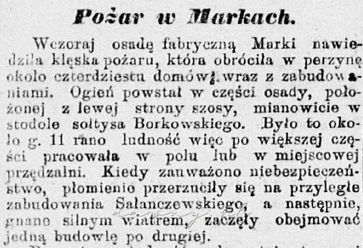 Pożar w Markach, rok