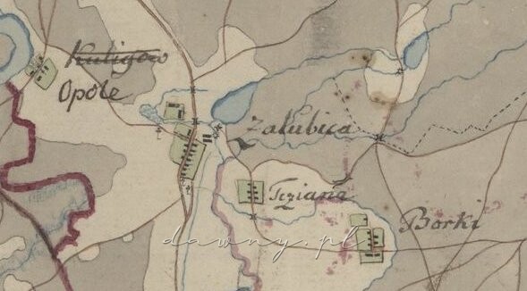 Załubice i okolice na mapie z 1850 roku
